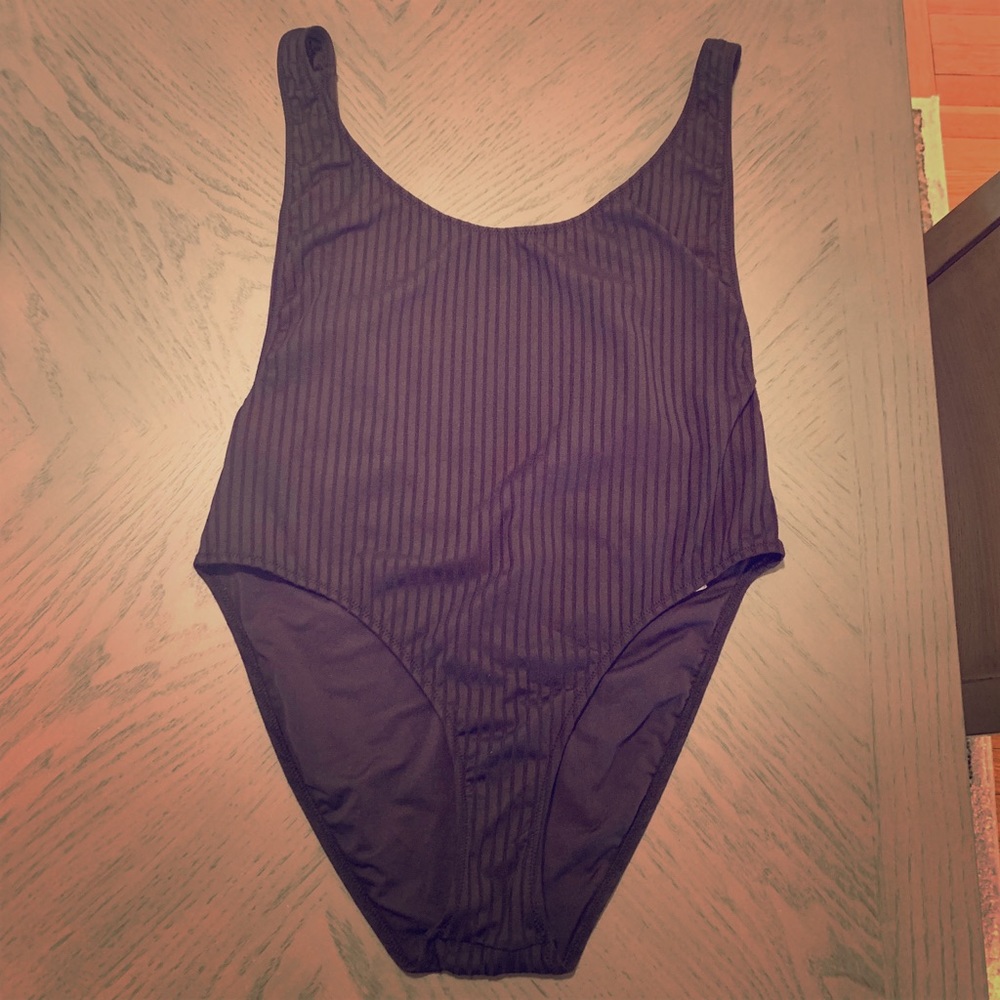 Topshop black ribbed one piece swimsuit